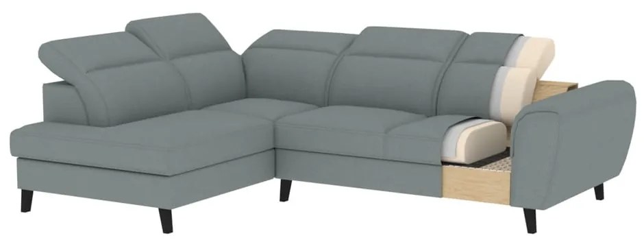 Светлокафяв кадифен разтегателен ъглов диван с място за съхранение (ляв ъгъл L форма) Noble – ELTAP