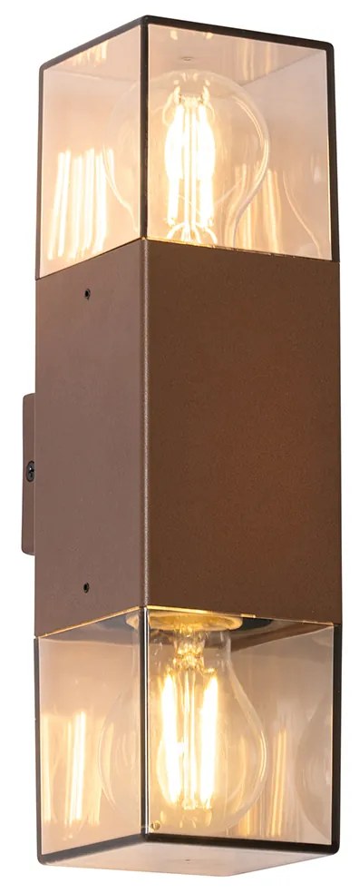 Външна стенна лампа ръждиво кафява с опушен абажур 2-светлина IP44 - Denmark