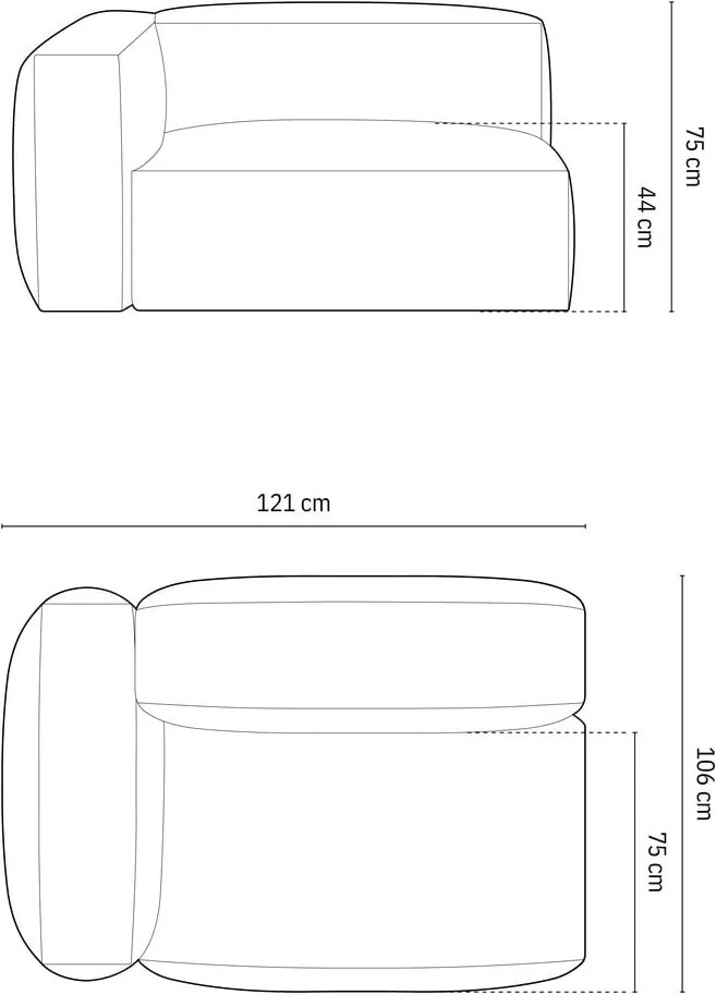 Сив кадифен модул за диван (ляв ъгъл) Martina – Micadoni