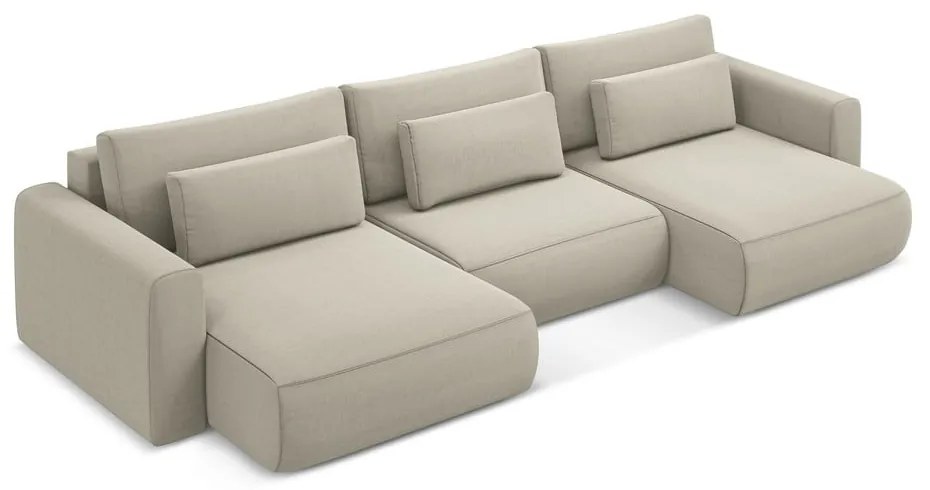 Бежов кадифен разтегателен ъглов диван с място за съхранение (U форма) Kapua – Makamii