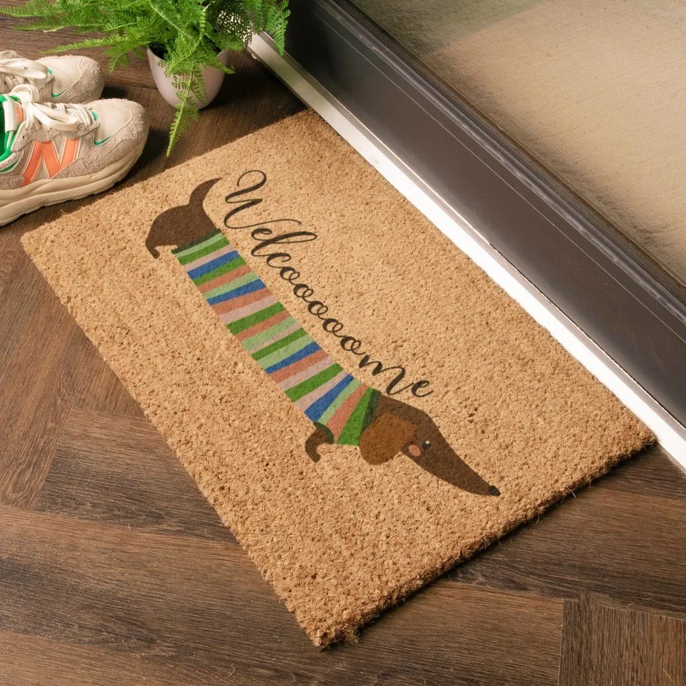 Изтривалка от кокосови влакна 40x60 cm Welcome Sausage Dog – Artsy Doormats
