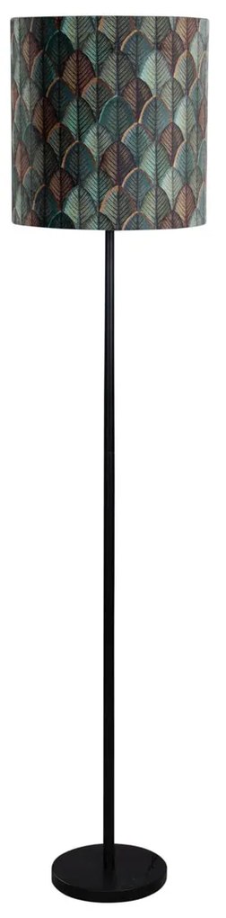 Подова Лампа Черна с Кадифена Абажура с Дизайн на Листа и Златен Интериор - Simplo