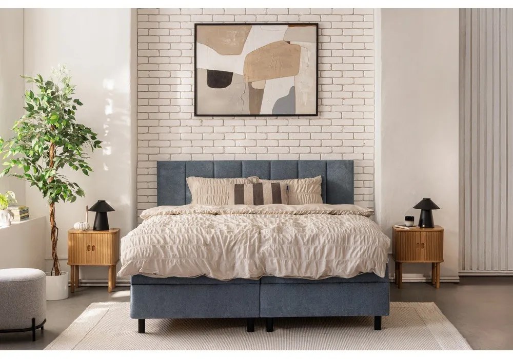 Синьо боксспринг легло с място за съхранение 180x200 cm Elva Bold Line – Bonami Selection