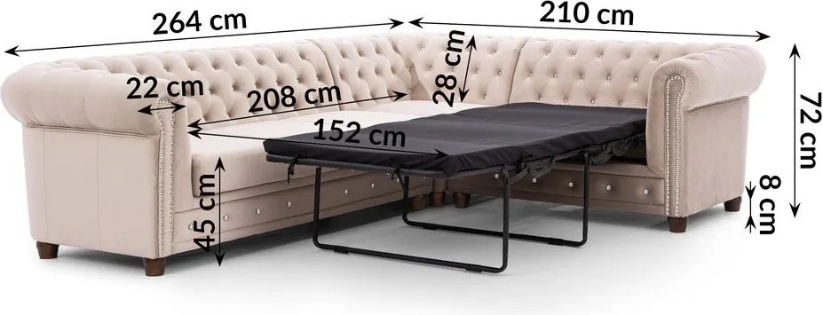 Бежов кадифен разтегателен ъглов диван (десен ъгъл L форма) York Blik – Ropez