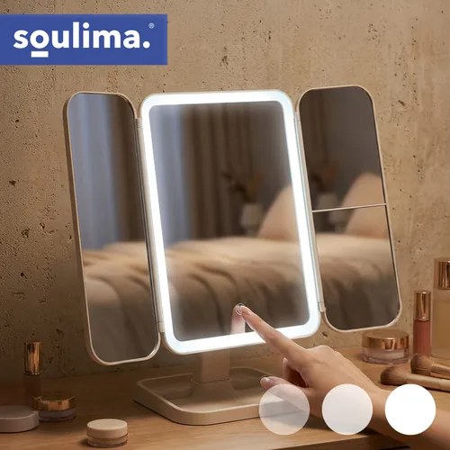 Козметично огледало за грим с LED осветление Soulima — С увеличителни панели, 4в1