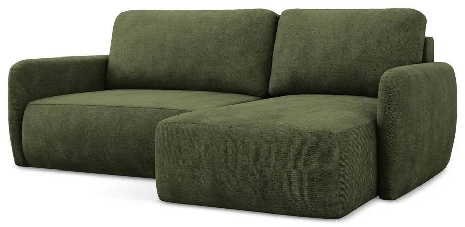 Зелен шенилов разтегателен ъглов диван с място за съхранение (десен ъгъл) Lilo – Makamii
