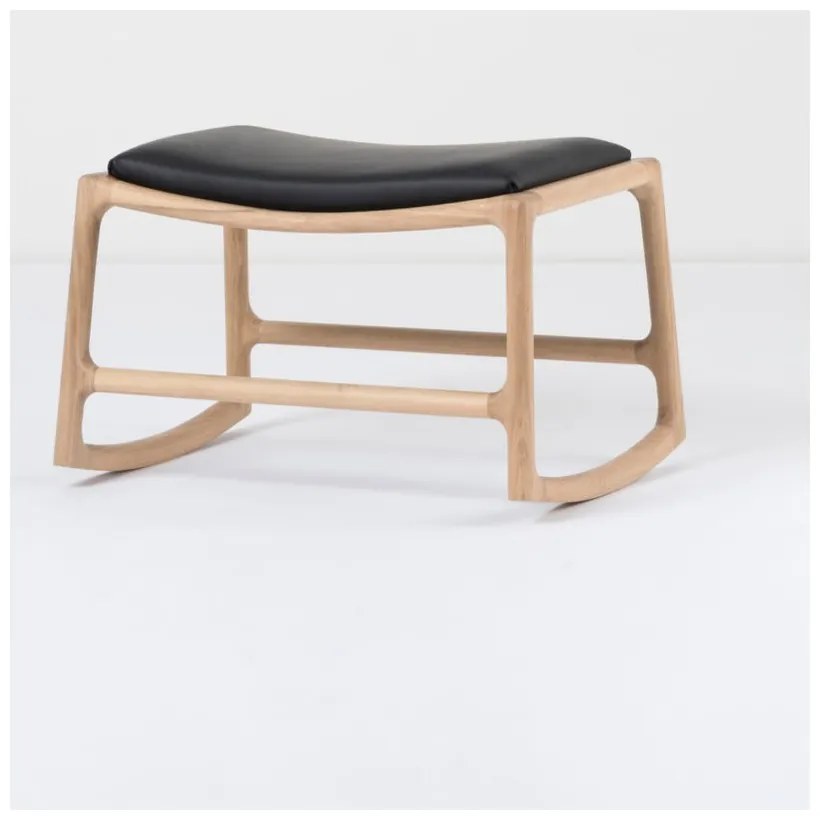 Отоман с масивна дъбова конструкция и детайли от черна биволска кожа Dedo - Gazzda