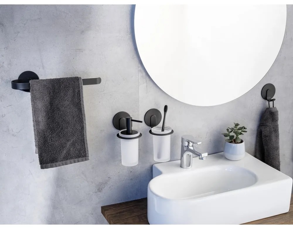 Матово черна самозалепваща стъклена чаша за четки за зъби Bivio – Wenko