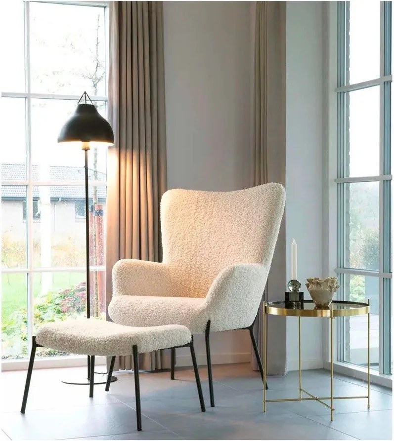 Кремава табуретка от изкуствен косъм Glasgow – House Nordic