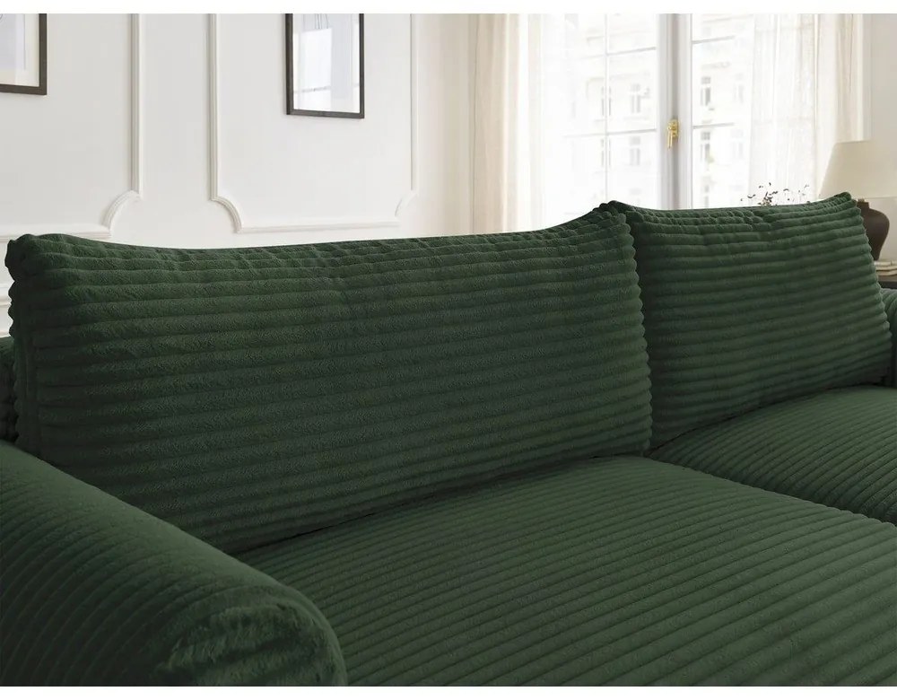 Тъмнозелен разтегателен ъглов диван от рипсено кадифе (десен ъгъл) Lucien – Bobochic Paris