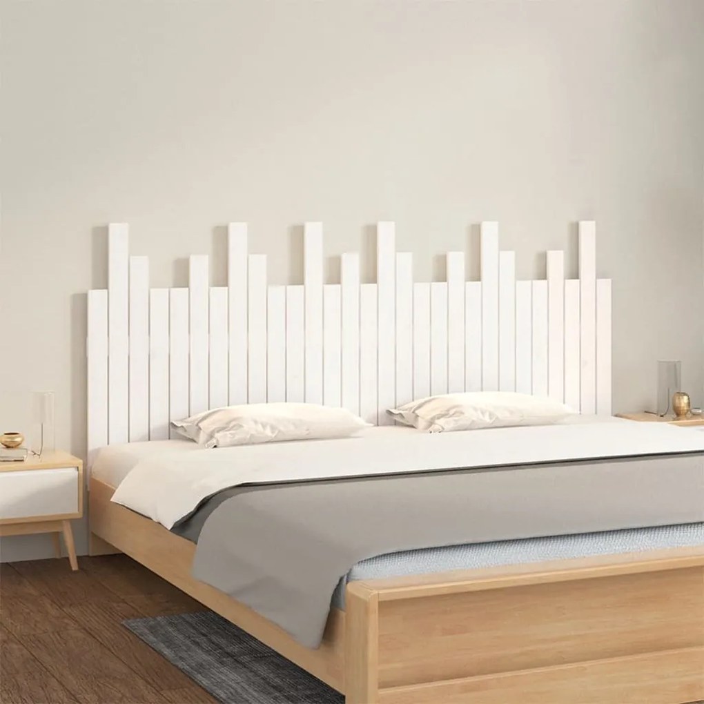 824814 vidaXL Стенна табла за спалня, бяла, 185x3x80 см, борово дърво масив