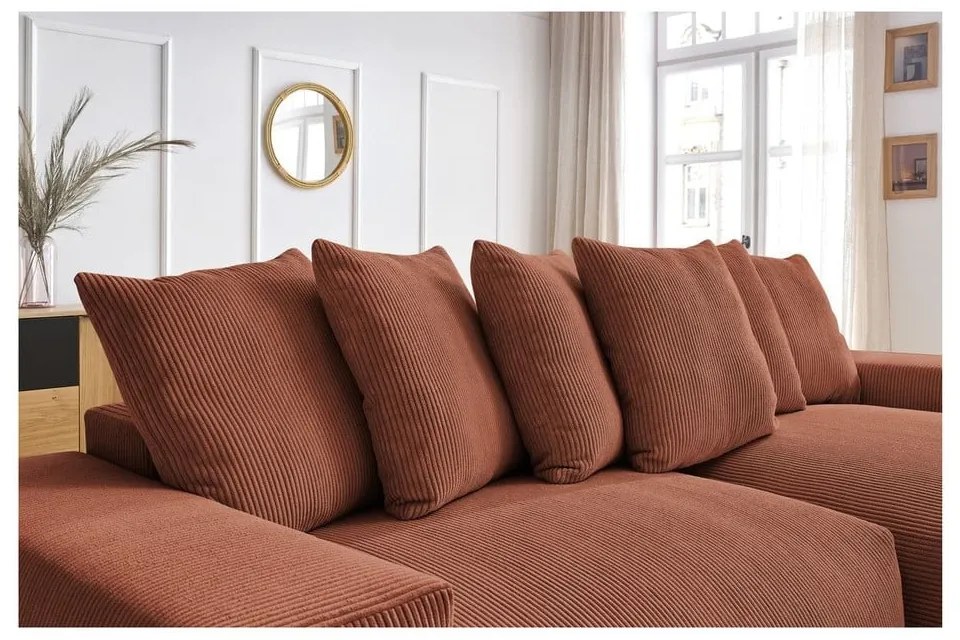 Теракотен сгъваем/с място за съхранение ъглов диван от рипсено кадифе Voltaire – Bobochic Paris