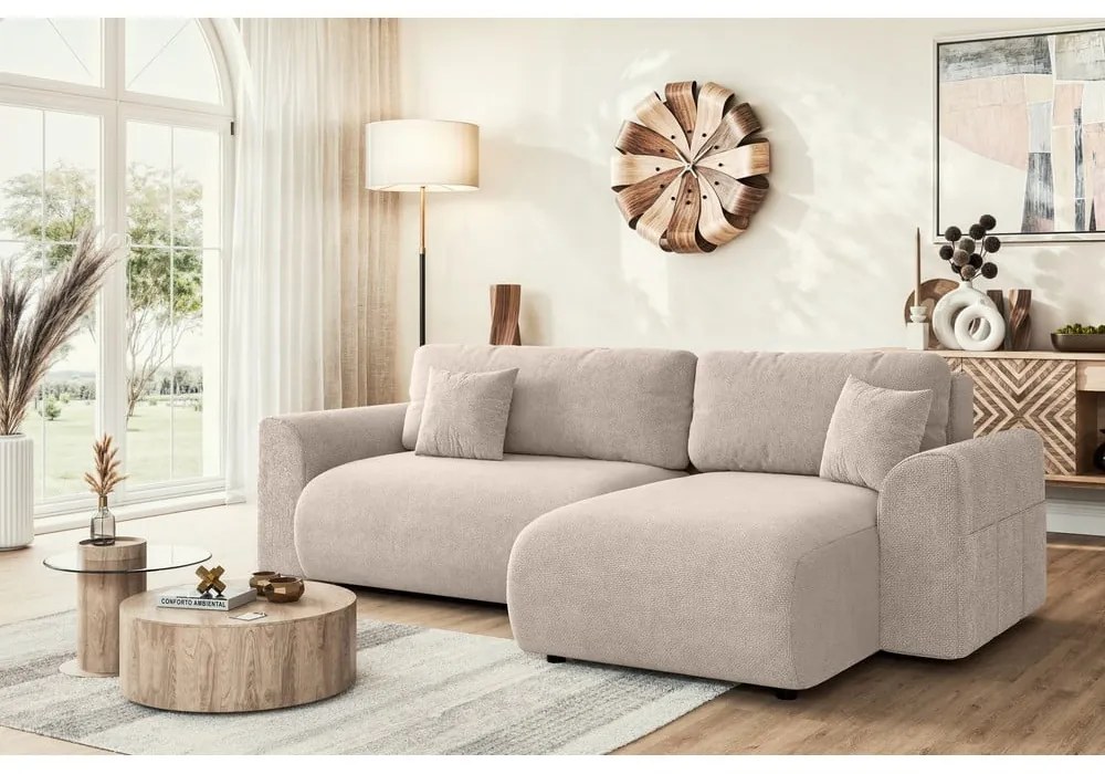 Бежов разтегателен ъглов диван (променлив) Lorine – Ropez