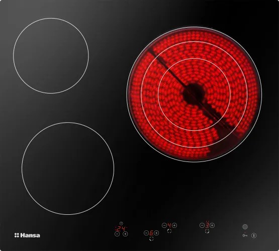 Стъклокерамичен плот Hansa BHC66216, Сензорно управление, 3 нагревателни зони - 1 разширени