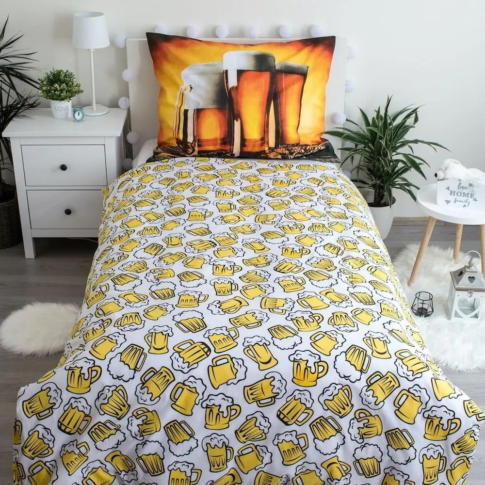 Единично памучно спално бельо в кехлибарен цвят 140x200 cm Beer – Jerry Fabrics