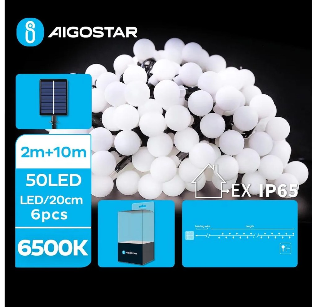 Aigostar - LED соларни декоративни лампички 50xLED/8 функции 12 м IP65 студено бял