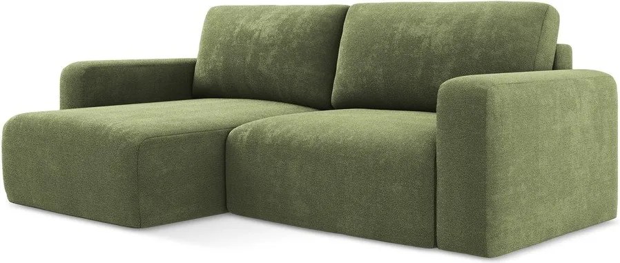 Зелен шенилов сгъваем/с място за съхранение ъглов диван (ляв ъгъл) Kona – Makamii