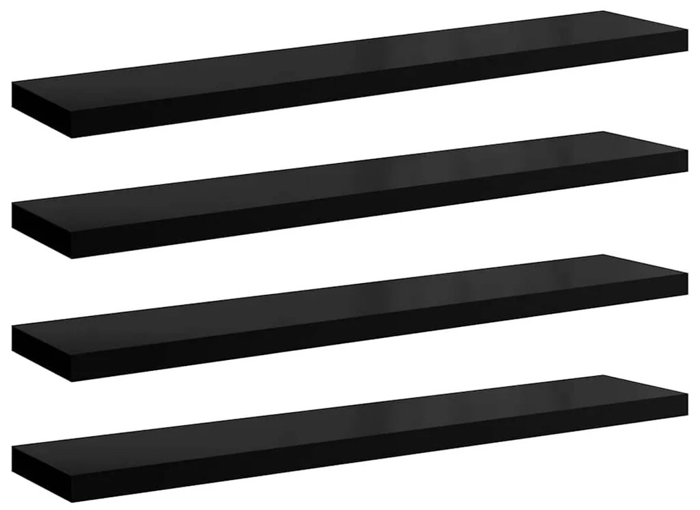 323780 vidaXL Окачени стенни рафтове, 4 бр, черен гланц, 120x23,5x3,8 см, МДФ