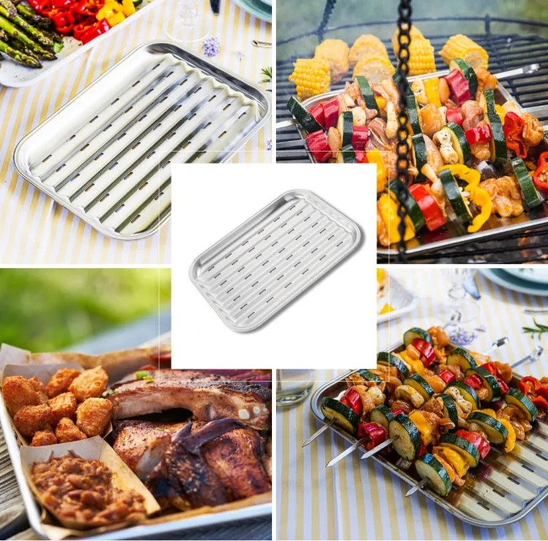 Грил тава за скара/барбекю Kinghoff KH 1916, 34.2х24.5 см, Неръждаема стомана, Перфорирана, Инокс