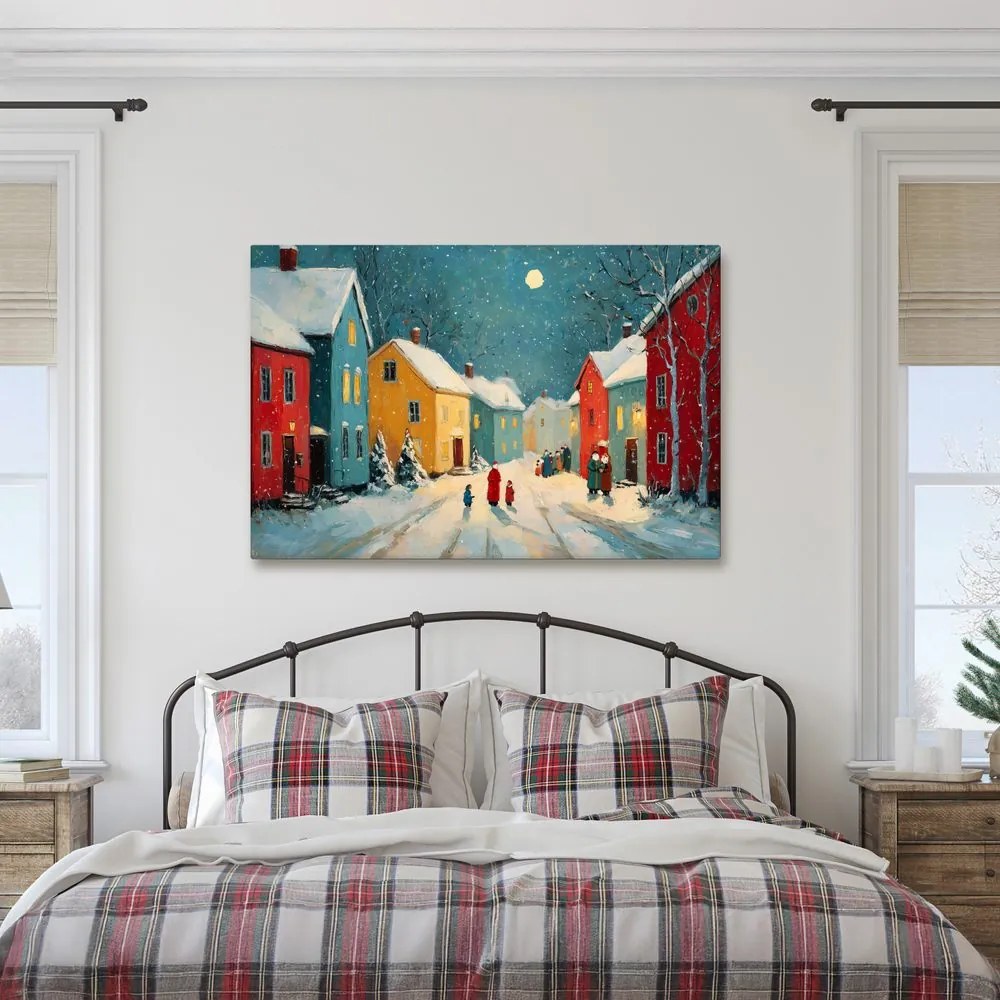 Картина на платно – Коледна улица през нощта