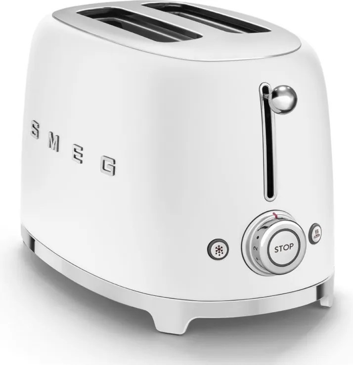 Тостер за хляб SMEG 50's Style TSF01WHMEU, 950W, 2 филии, 6 нива, Тавичка за трохи, Вграден кабел, Неръждаема стомана, Бял мат