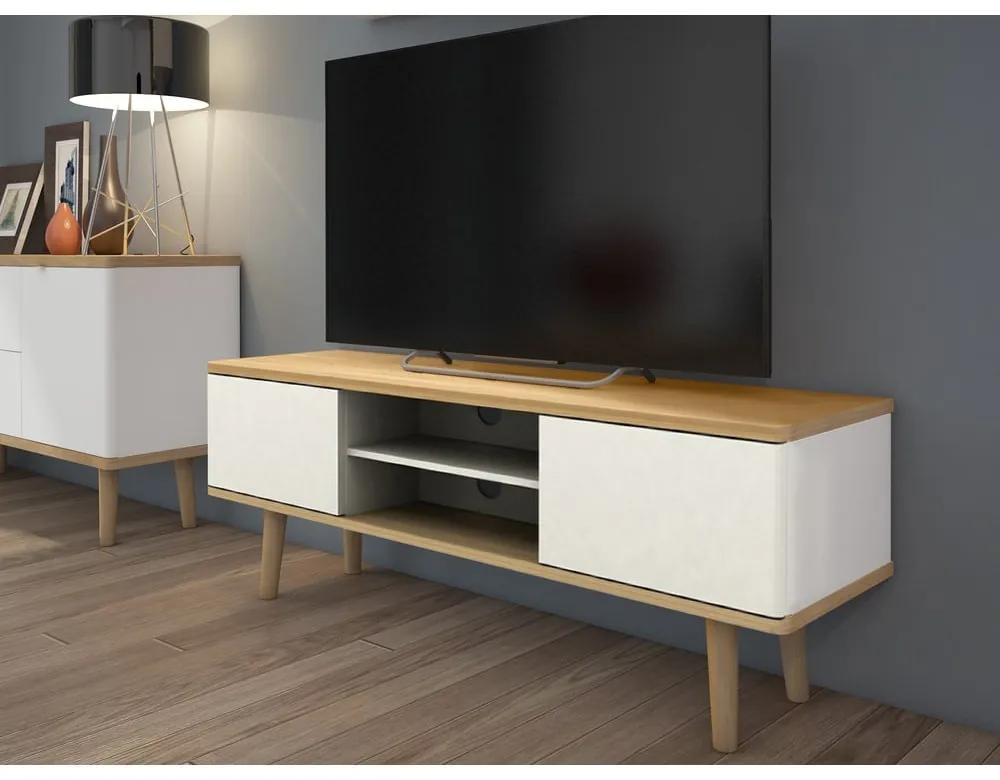 Бяла маса за телевизор от дъб 140x52 cm Alana - Støraa
