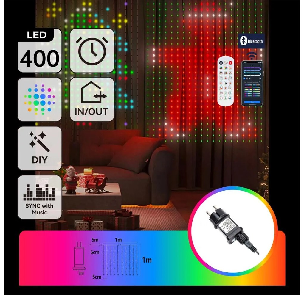 Aigostar - LED RGBY декоративна гирлянда 400xLED/15W/230V 1x1m IP44 + с дистанционно управление