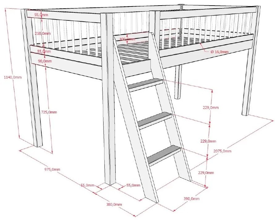 Бяло повдигнато детско легло от масивен бук 90x200 cm Forrest – Vipack