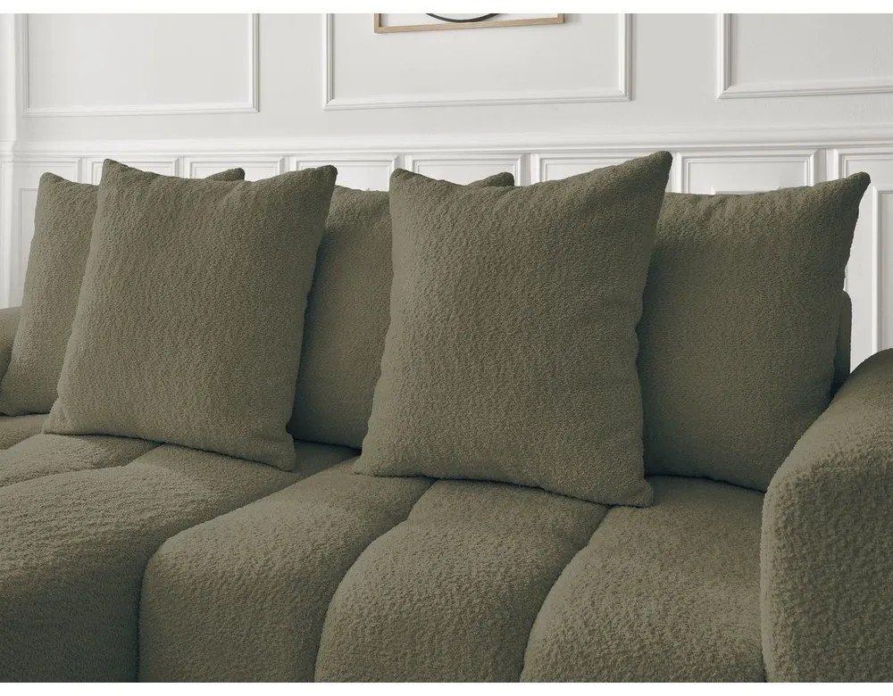 Сгъваем ъглов диван с място за съхранение от букле в цвят каки (ляв ъгъл) Roxelane – Bobochic Paris