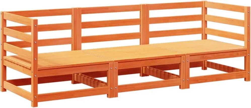 3299265 vidaXL Градински комплект диван от 3 части, восъчнокафяв, бор масив