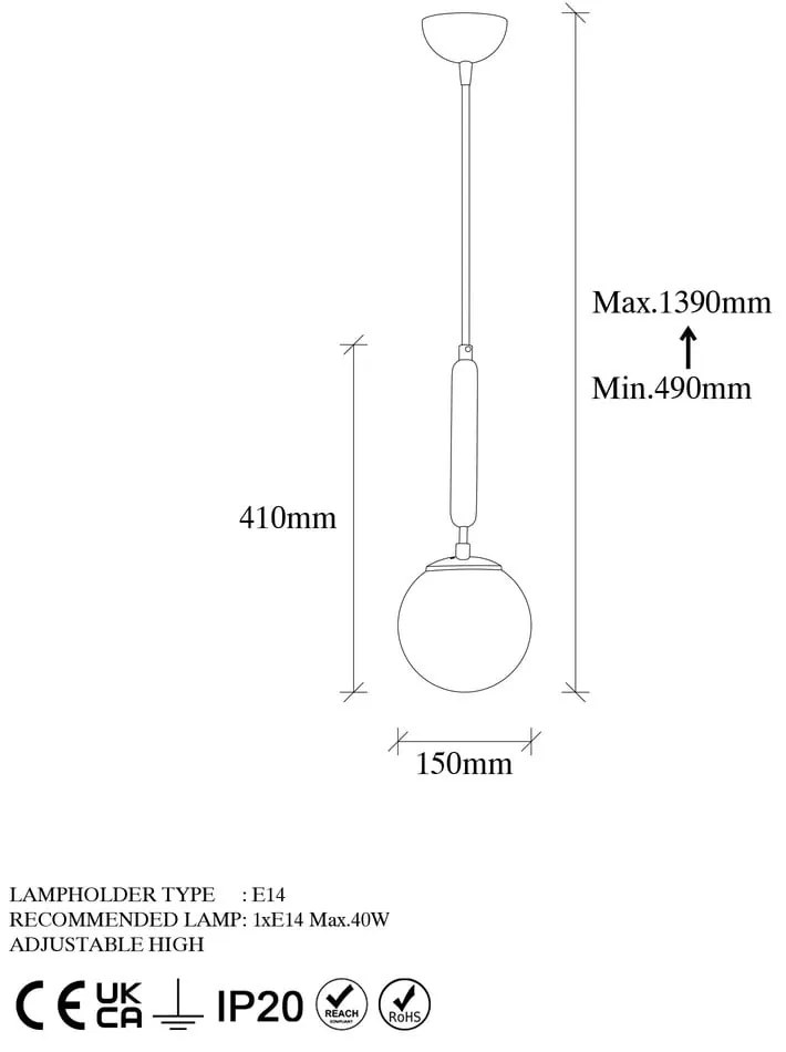 Бяло/в месингов цвят висящо осветително тяло със стъклен абажур ø 15 cm King – Opviq lights