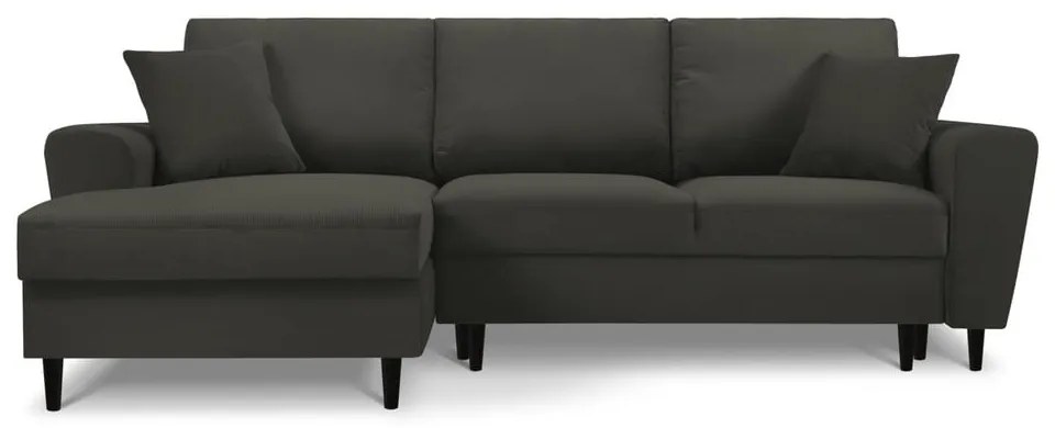 Черен разтегателен ъглов диван с място за съхранение от рипсено кадифе (ляв ъгъл) Kyoto – Cosmopolitan Design