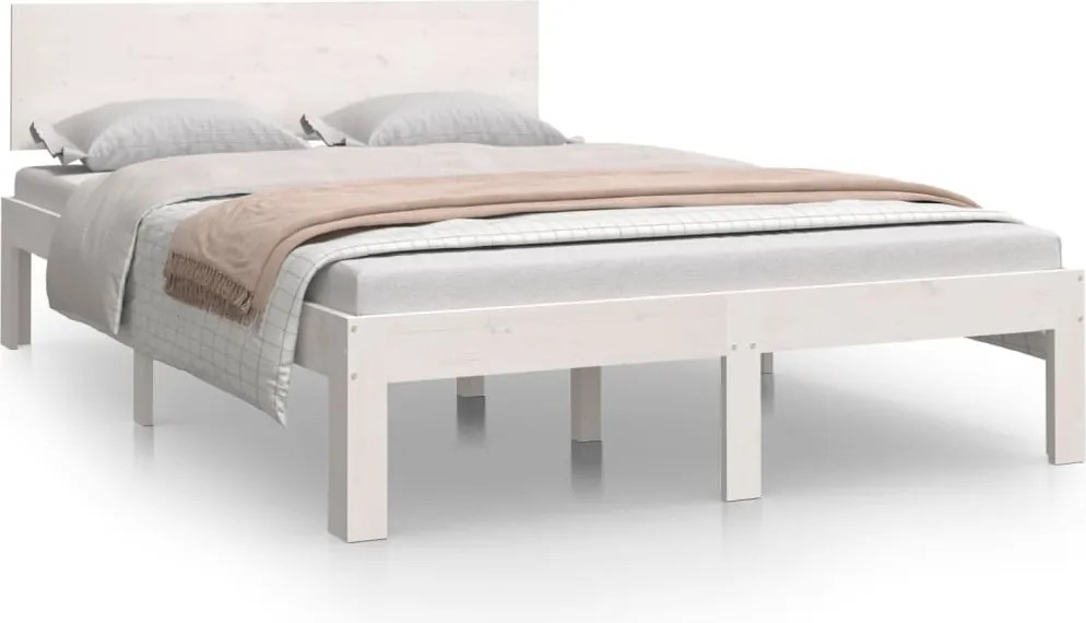 810466 vidaXL Рамка за легло, бяла, дърво масив, 120x190 см, Small Double