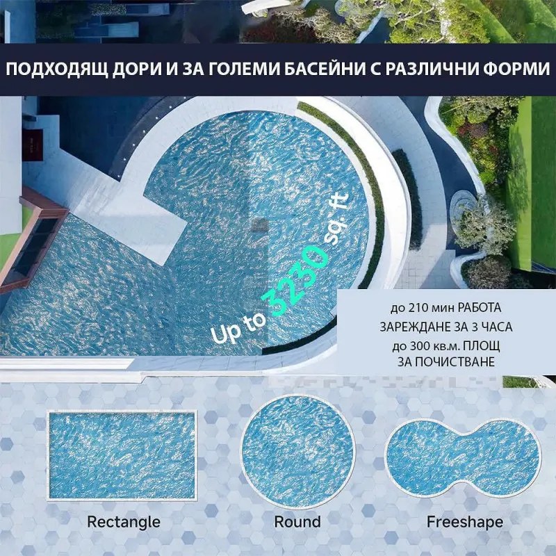 Безкабелен робот за почистване на басейни Wybot S2, 91W, За до 300 м2, SMART, 3 режима, Self-parking, Auto-reverse, IPX8, Сив