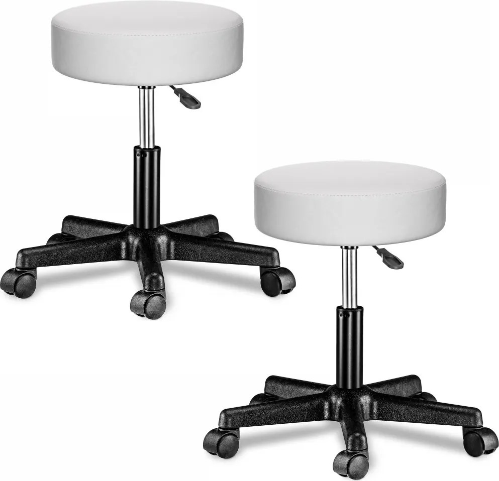 Козметичен стол на колелца 360°, регулируем - комплект от 2 Черен