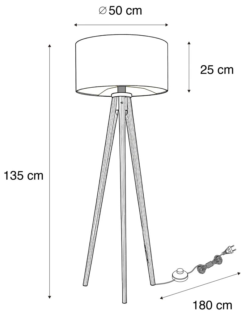 Подова лампа на триножник от орехово дърво с тапетарен абажур 50см - Tripod Classic