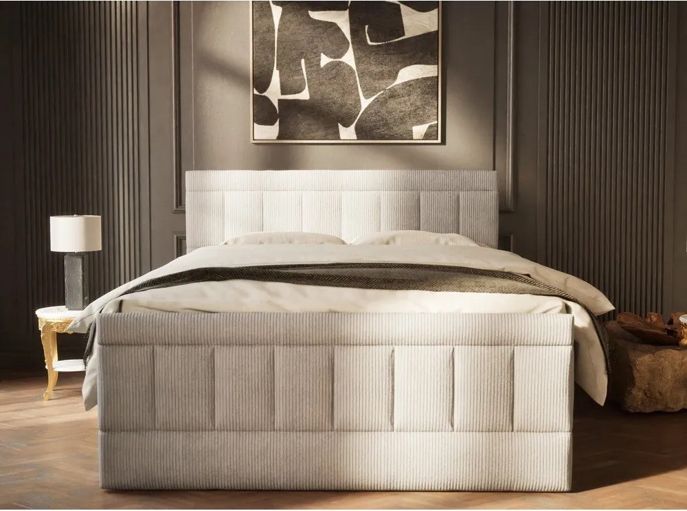 Сиво боксспринг легло 160x200 cm с място за съхранение Caya – Maison de Rêve