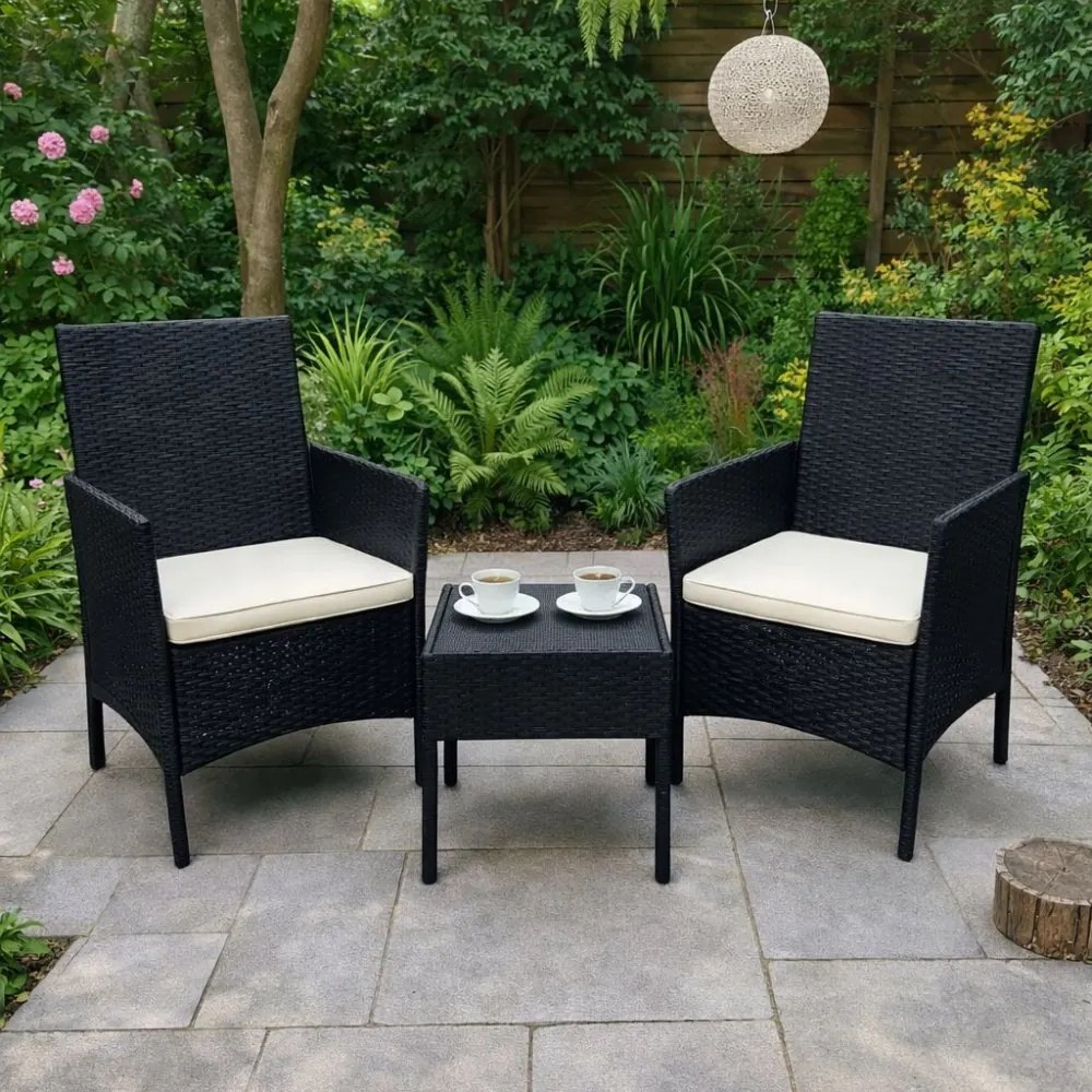 Градински мебели от ратан - комплект 2 стола + маса Черен