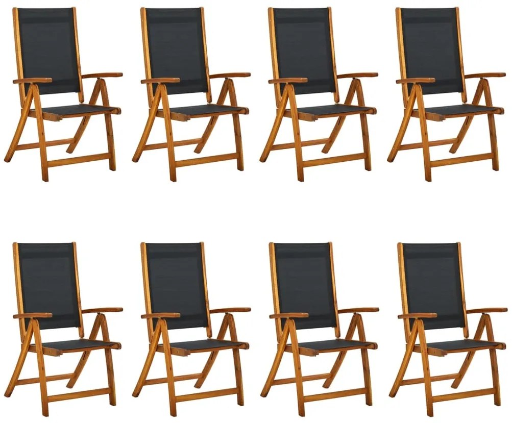 3120456 vidaXL Сгъваеми градински столове, 8 бр, акация масив и textilene
