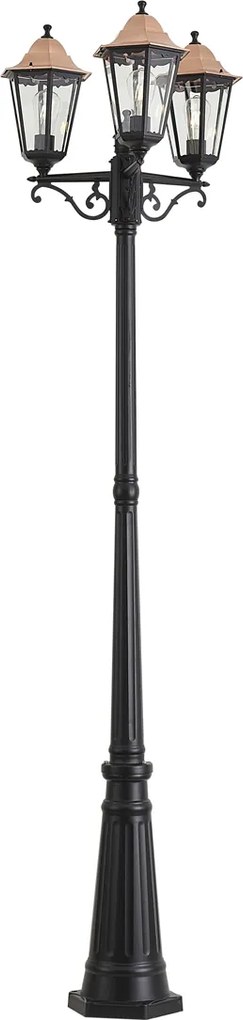 Класически външен фенер черен с мед 220 см 3 светлини IP44 - Havana