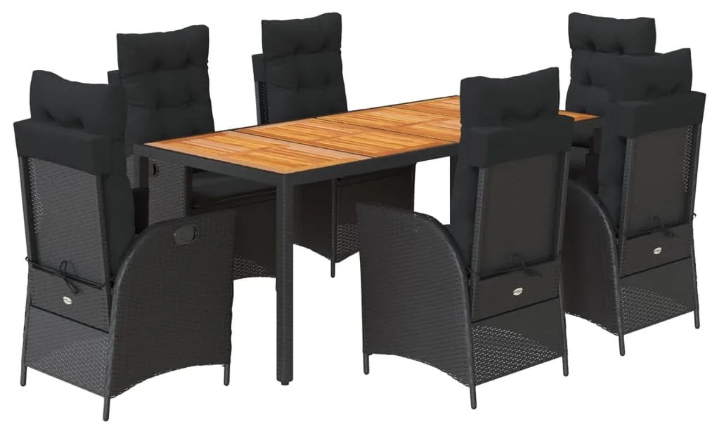 3213100 vidaXL Градински трапезен комплект 7 части възглавници черен полиратан