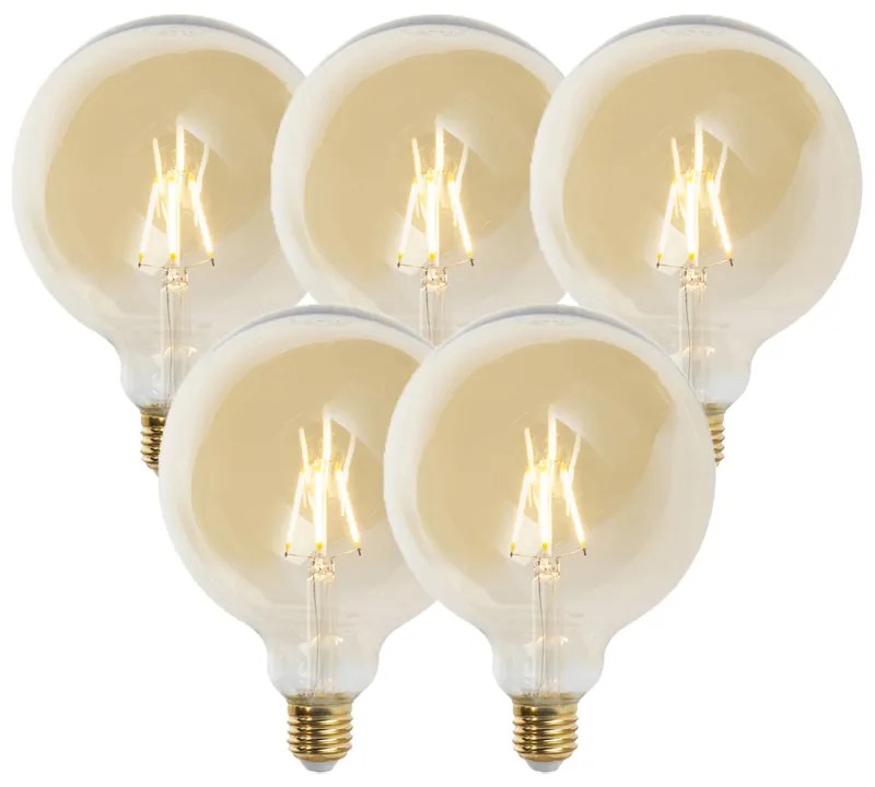 Комплект от 5 димируеми LED крушки E27 G125 златисти 5W 450lm 2200K