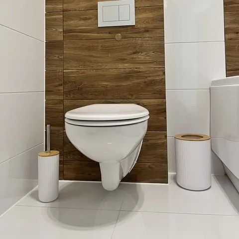 Комплект аксесоари за баня Ruhhy 24635 – 6 елемента с бамбукови детайли, бял цвят