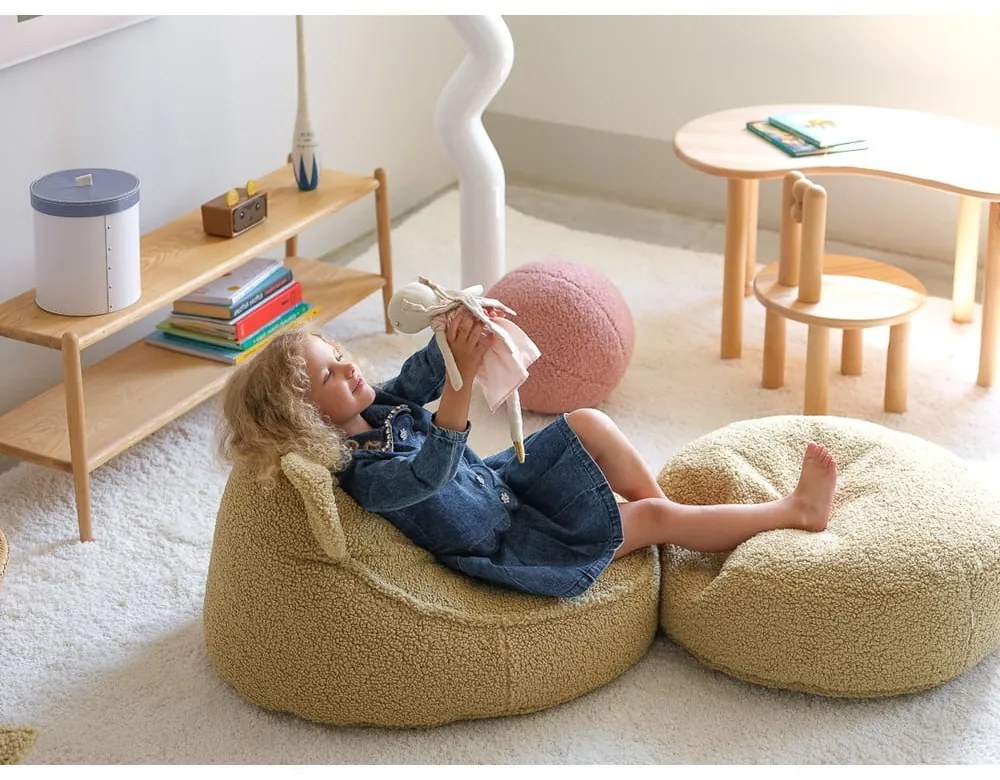 Зелен детски пуф от букле Round – Wigiwama