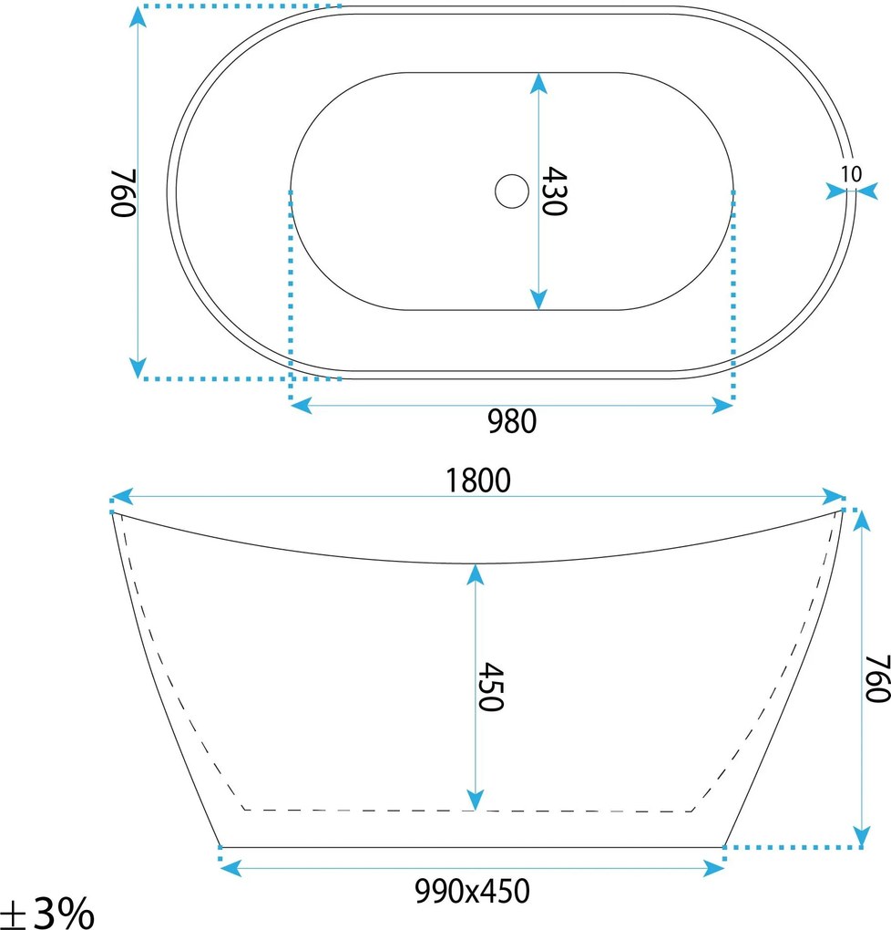Свободностояща акрилна Вана Rea Ferrano Slim 180