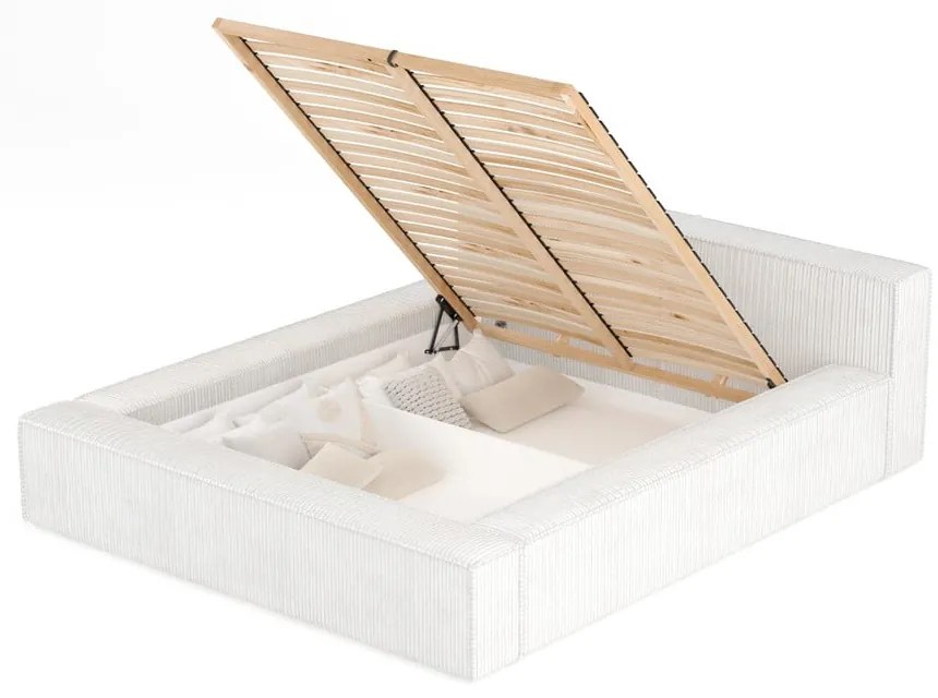 Кремаво двойно легло 160x200 cm тапицирано с място за съхранение с включена подматрачна рамка Voliera – Maison de Rêve