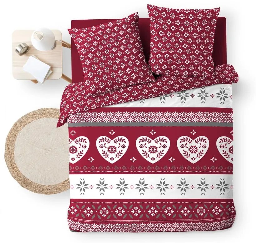 Червено двойно удължено памучно спално бельо 240x220 cm Alpage – douceur d'intérieur