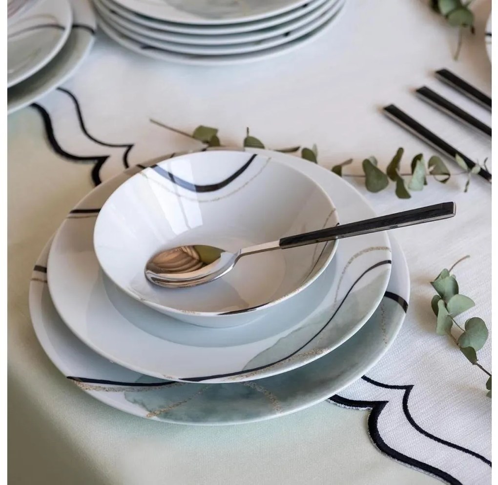 Комплект за хранене 24 части сив/зелен/порцелан