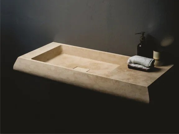 Мивка за баня ICL 10642S, стенен монтаж, с отвор за смесител, мрамор, бежов, 106x42x12см