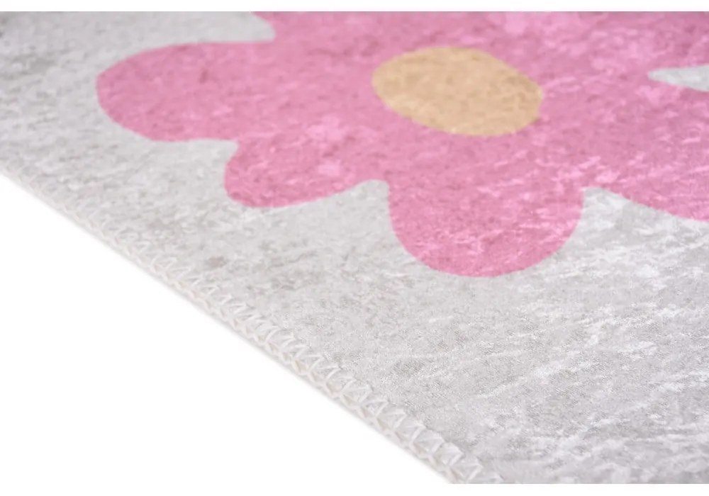 Детски килим подходящ за пране розово и цвят слонова кост 60x100 cm Cute Flowers Pink – Vitaus